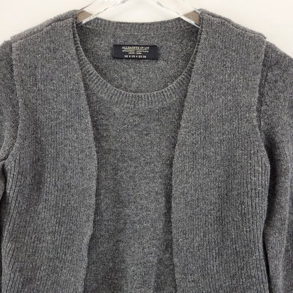Allsaints Womens Sweater Size 4 Charcoal Gray Agari Jumper Lambswool Angora - Picture 2 of 11